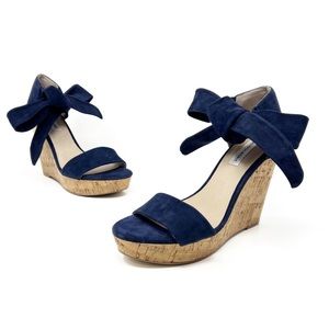 Saks Fifth Avenue Mckenna Platform Cork Wedge Bow Tie Sandals